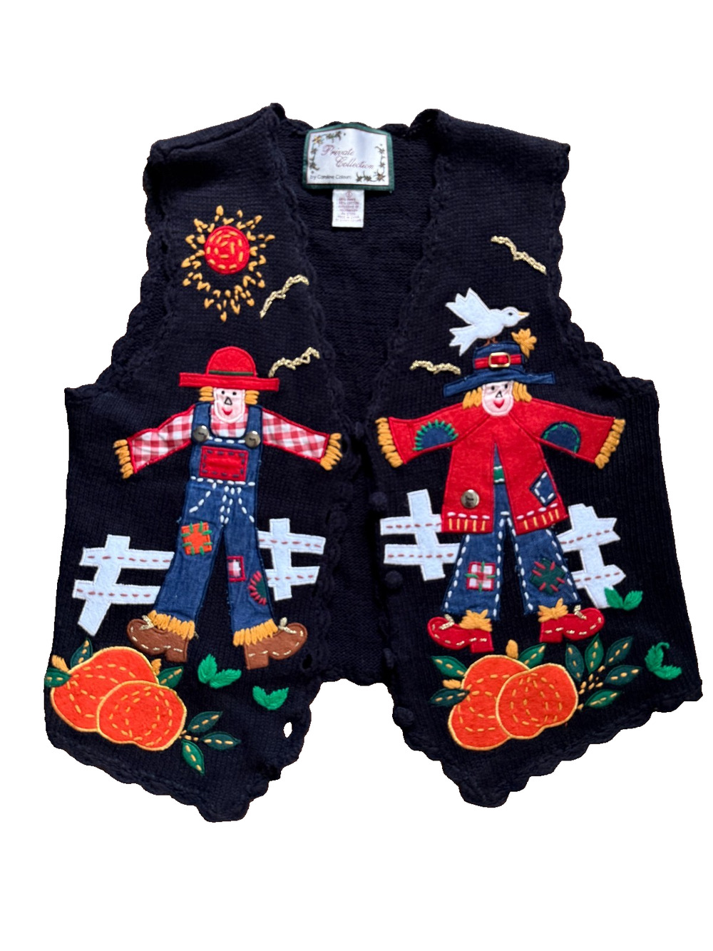 Vintage Caroline Colours Scarecrow Pumpkin Fall Sweater Vest S